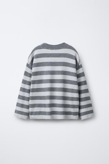 STRIPED KNIT T-SHIRT - Greyish by Zara - Image 1