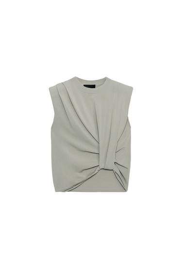 KNIT TOP WITH SHOULDER PADS - GREENISH by Zara