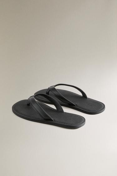 STRAPPY LEATHER TOE DIVIDER SANDALS - Black by Zara - Image 3