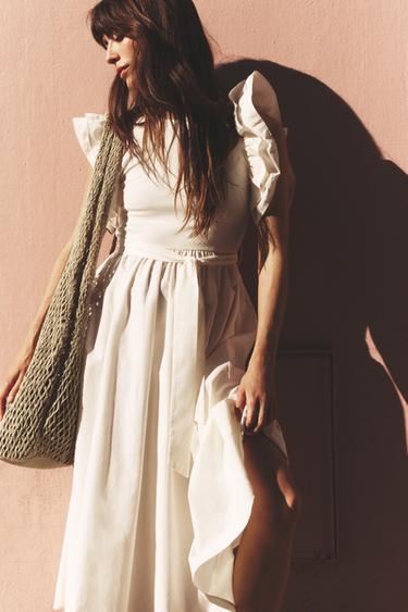 RUFFLED CONTRAST DRESS - Ecru by Zara - Image 1