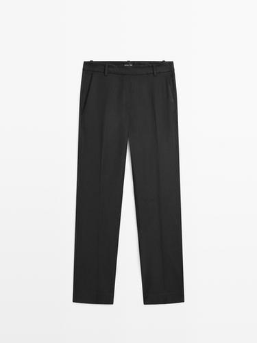 Zara Straight-leg linen blend trousers - Black