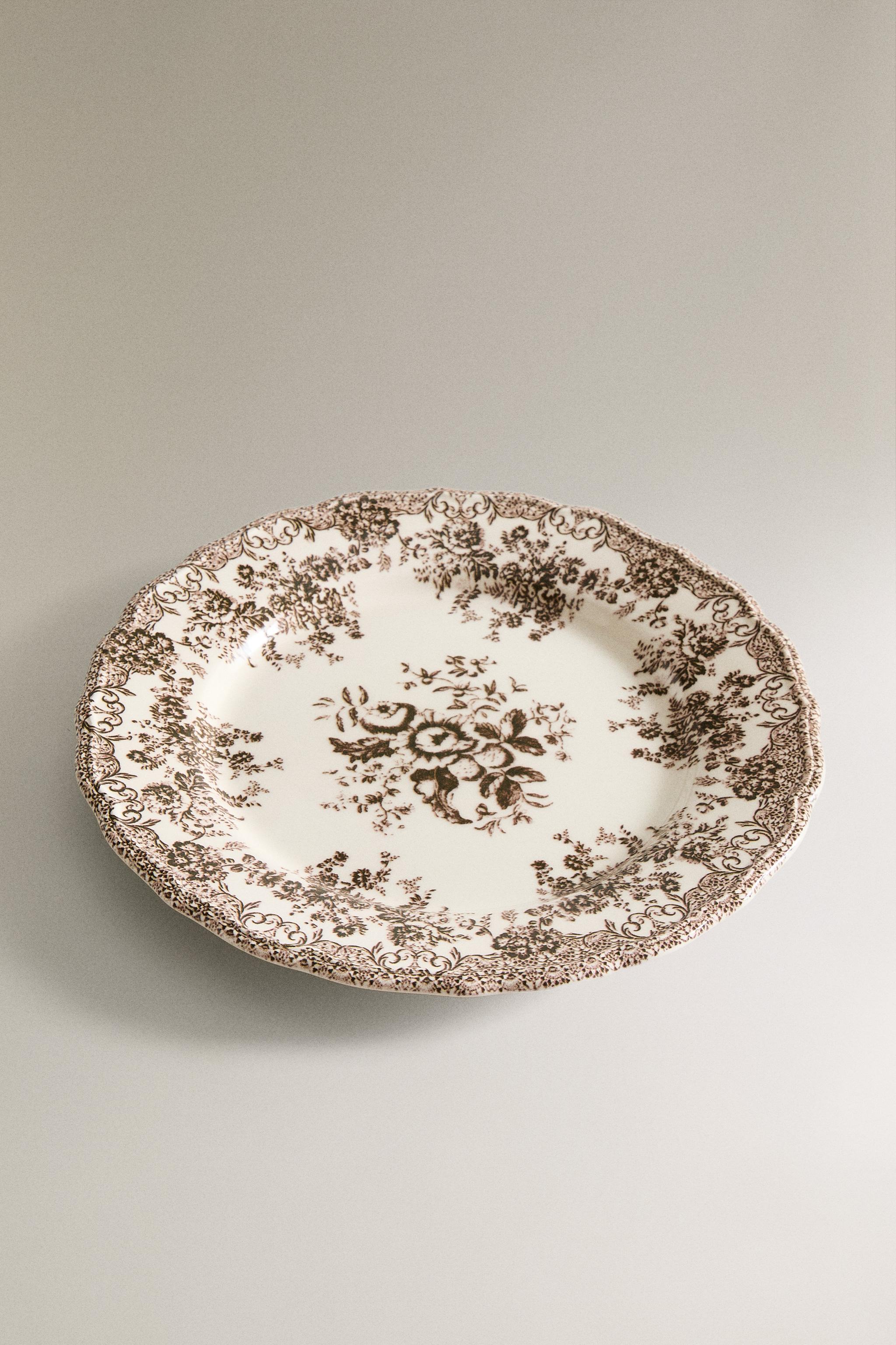 FLORAL EARTHENWARE DINNER PLATE Dark olive ZARA UAE Dubai