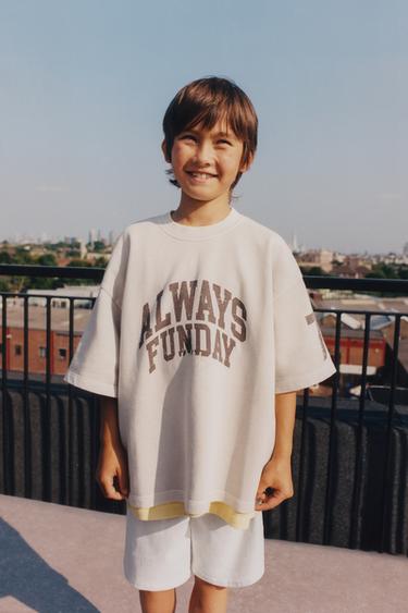 Zara 印花文字 T 恤 - 裸色