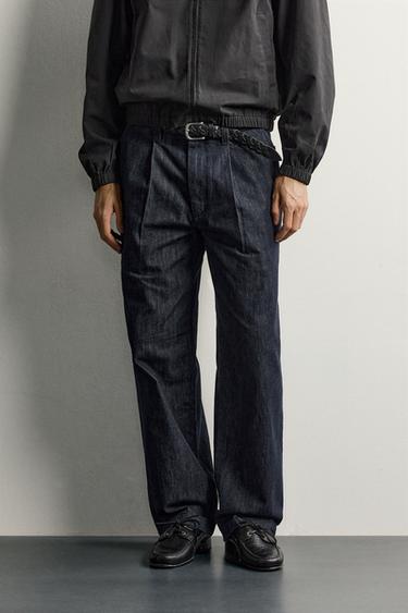 PLEATED DENIM CHINO PANTS — Indigo 2