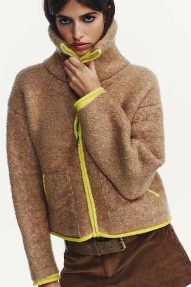 CONTRASTING TRIM CARDIGAN - Beige by Zara