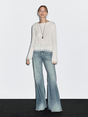 Zara Flared high-waist cotton jeans - Aquamarine - Image 0