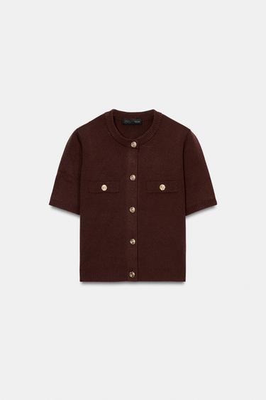 SHORT SLEEVE CARDIGAN - Chocolate by Zara