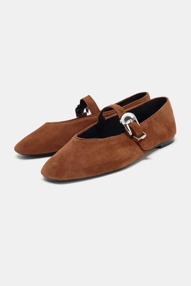 BUCKLE SUEDE BALLERINA SHOES - Brick by Zara - Image 3