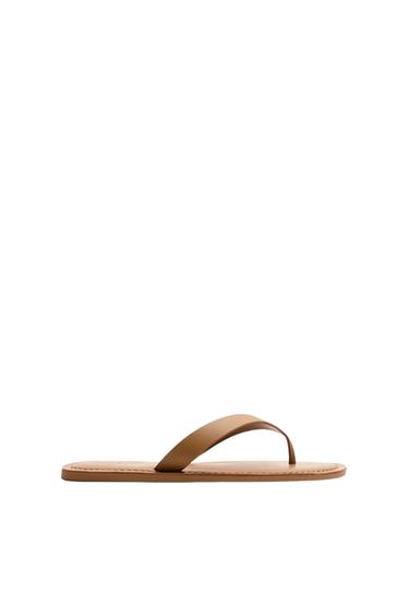 SANDALIA PIEL TIRAS - Tostado oscuro de Zara