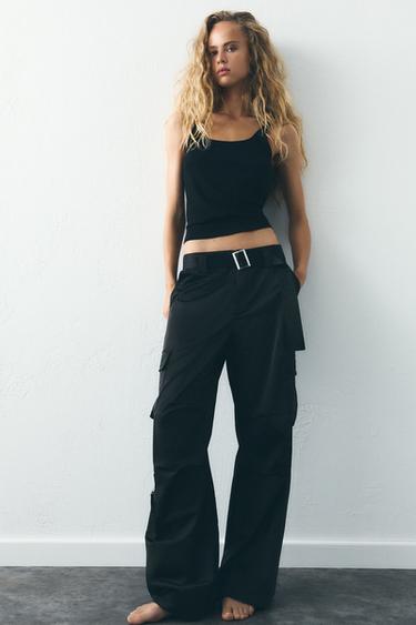 CALÇA CARGO ACETINADA - Preto da Zara