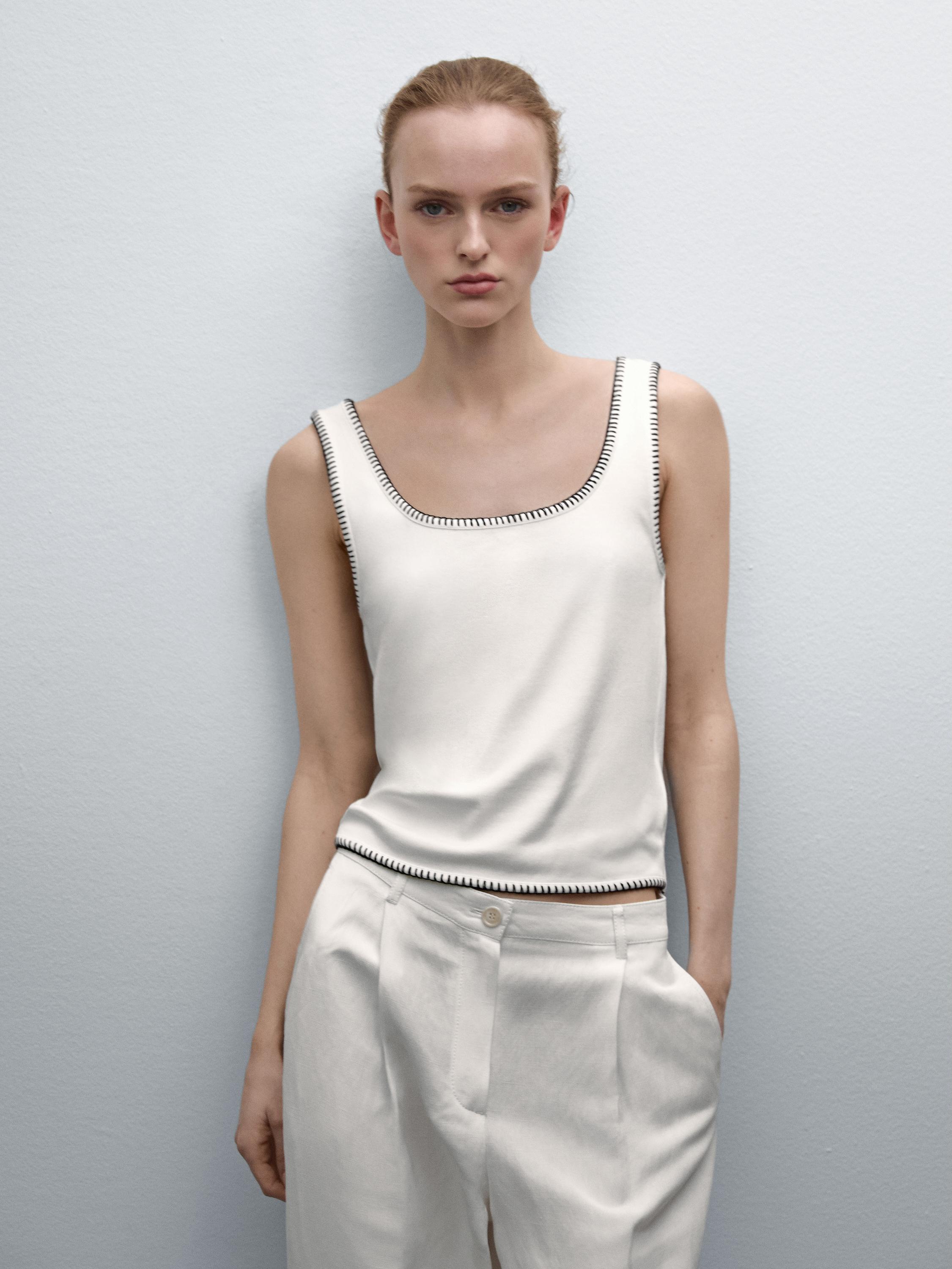 Women's BAR III White Eyelet Spaghetti Strap Scoop Neck Top