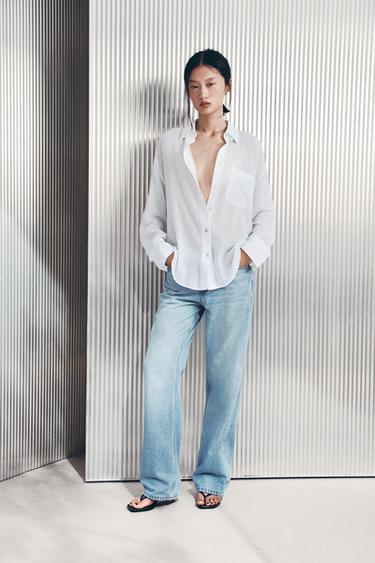 Zara 加大碼口袋雪紡襯衫 - 白色