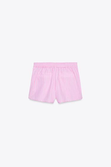 BERMUDA EN POPELINE RAYÉE AVEC LACETS LATÉRAUX - Rose / Blanc de Zara - Image 7