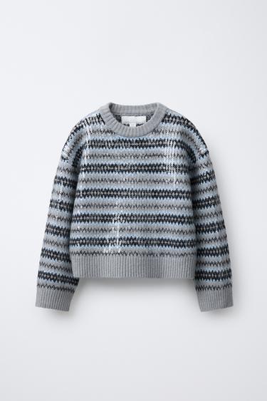 JACQUARD KNIT SEQUIN JUMPER - striped by Zara