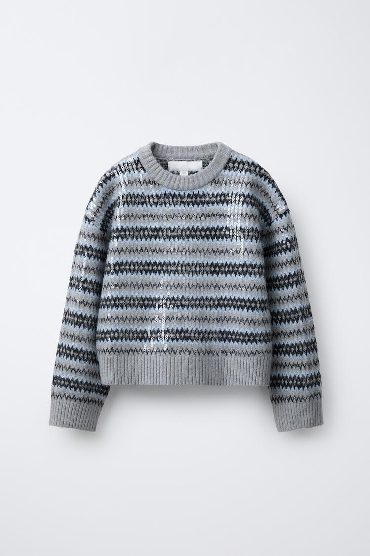 JACQUARD SEQUIN KNIT JUMPER striped ZARA India - Main Image