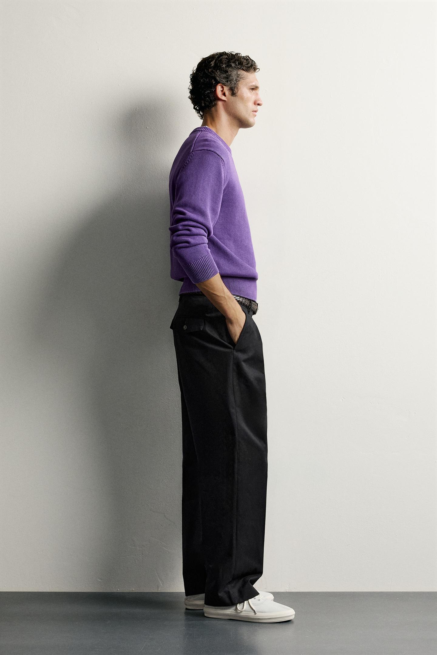 Мужские брюки Zara Pleated Regular-Fit Chino, цвет: Чёрный — фото 4