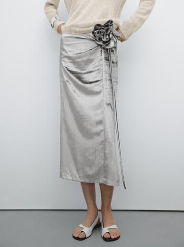 Zara Velvet midi skirt with floral detail - Studio - Gray marl