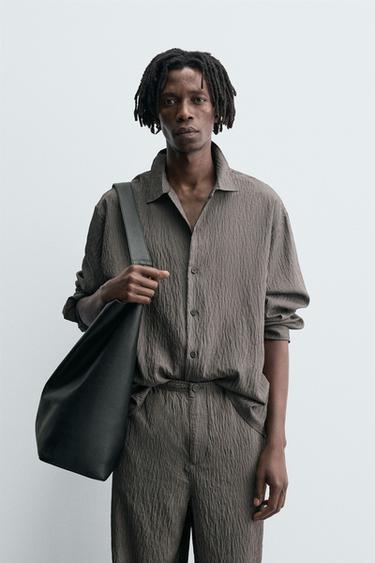 STRIPED FLOWING CREASED-EFFECT SHIRT - Grey by Zara