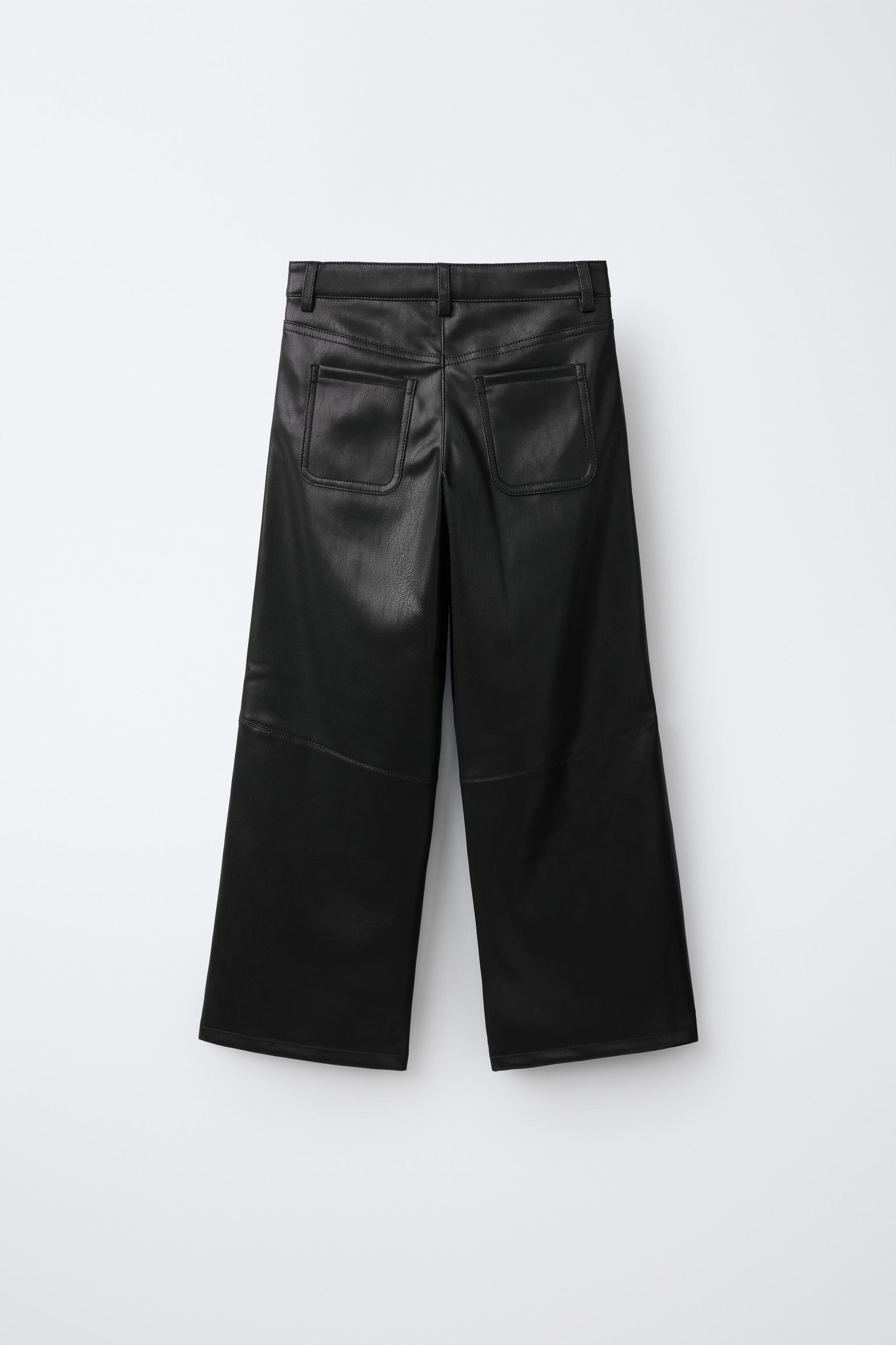 フェイクレザーパンツ ブラック フェイクレザー ワイドレッグパンツ - ブラック | ZARA Japan / 日本
