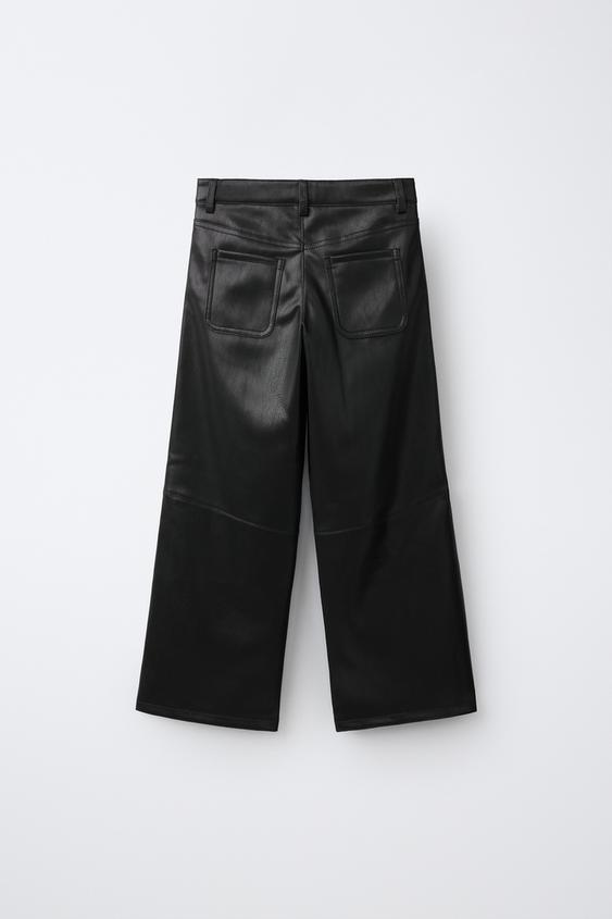 PANTALON WIDE LEG MATIÈRE SYNTHÉTIQUE - Noir de Zara - Image 1