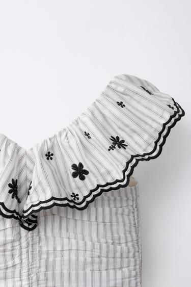 STRIPED EMBROIDERED TOP - Black / Ecru by Zara - Image 2