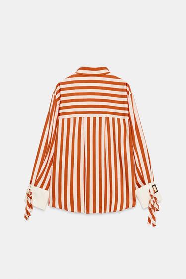 CHEMISE À RAYURES AVEC LACETS - blanc-orange de Zara - Image 8