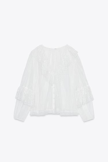 SEMI-SHEER ROMANTIC BLOUSE - Oyster-white by Zara