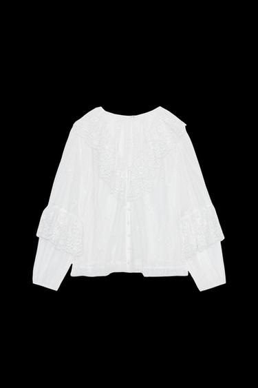 SEMI-SHEER ROMANTIC BLOUSE - Oyster-white by Zara - Image 0