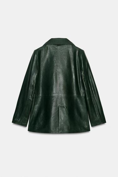 DOUBLE-BREASTED LEATHER BLAZER ZW COLLECTION LIMITED EDITION - Bottle green by Zara - Image 7