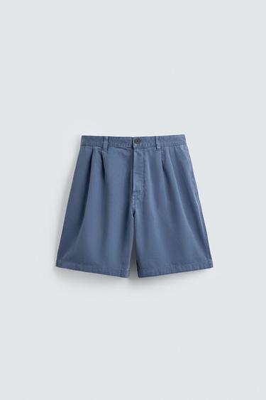 WASHED PLEATED BERMUDA SHORTS - Blue marl by Zara