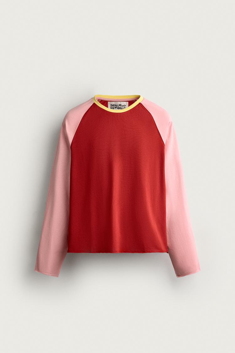 COLOUR BLOCK CROPPED FIT T-SHIRT