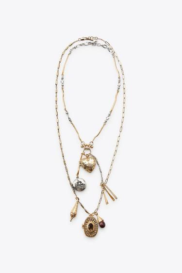 PACK OF 2 NECKLACES WITH BOX CHARMS - Gold / Silver by Zara