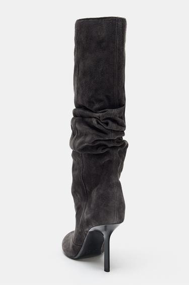 BOTTES EN CUIR FRONCÉES - Gris de Zara - Image 5
