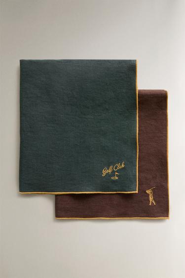 LOT SERVIETTES DE TABLE GOLF (LOT DE 2) - Marron / Vert de Zara - Image 0