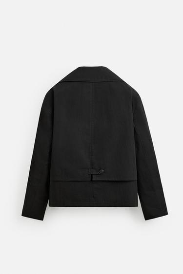 Zara SHORT TECHNICAL FABRIC TRENCH COAT - Black