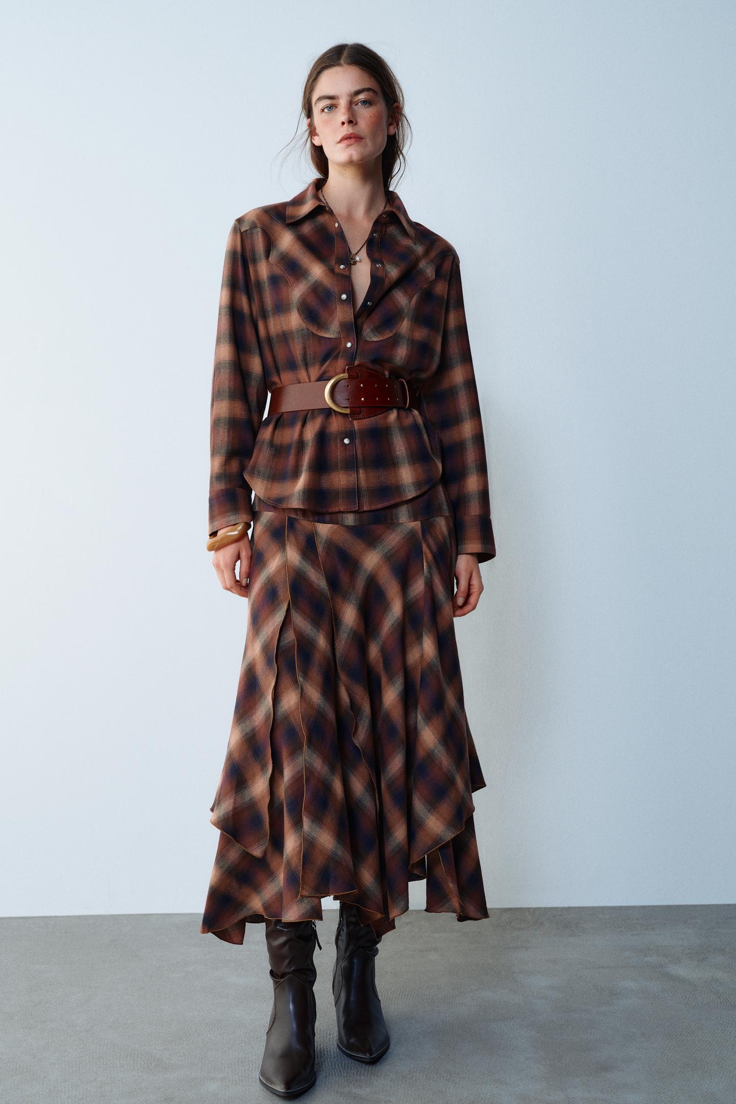 Женская рубашка Zara Checked, цвет: Разноцветный — фото 1