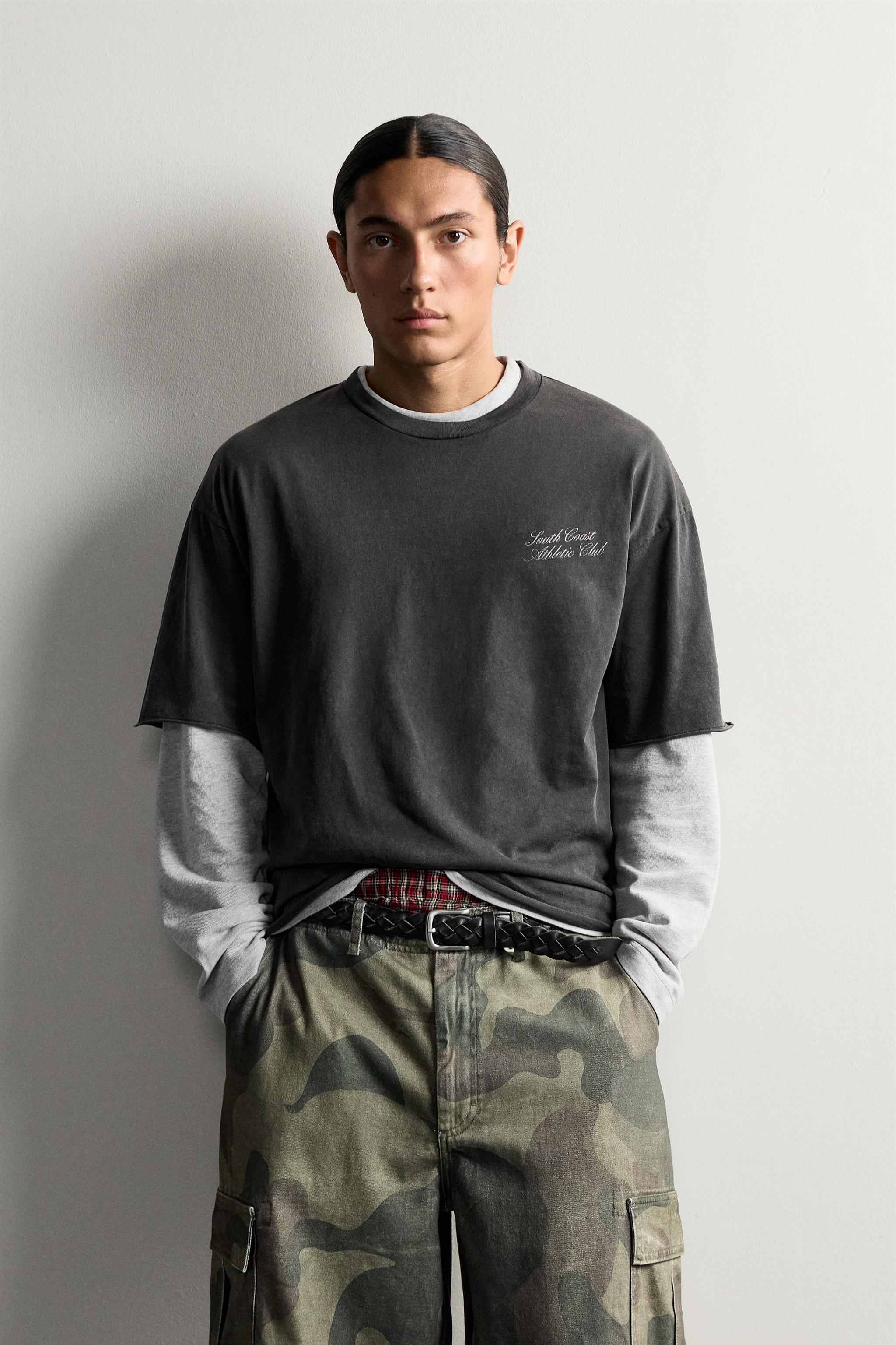 Zara YIKAMA EFEKTİLİ RELAXED FIT BASKILI T-SHIRT görsel 2