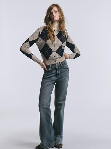 Zara Cotton blend argyle knit cardigan - Navy blue