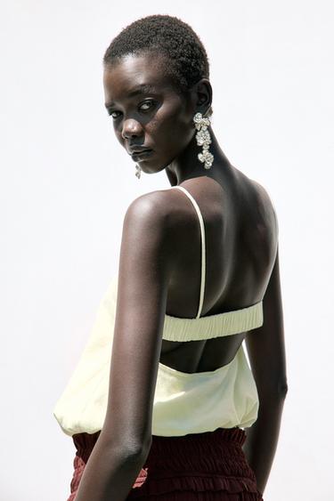 LINEN BLEND BALLOON TOP - Yellow by Zara