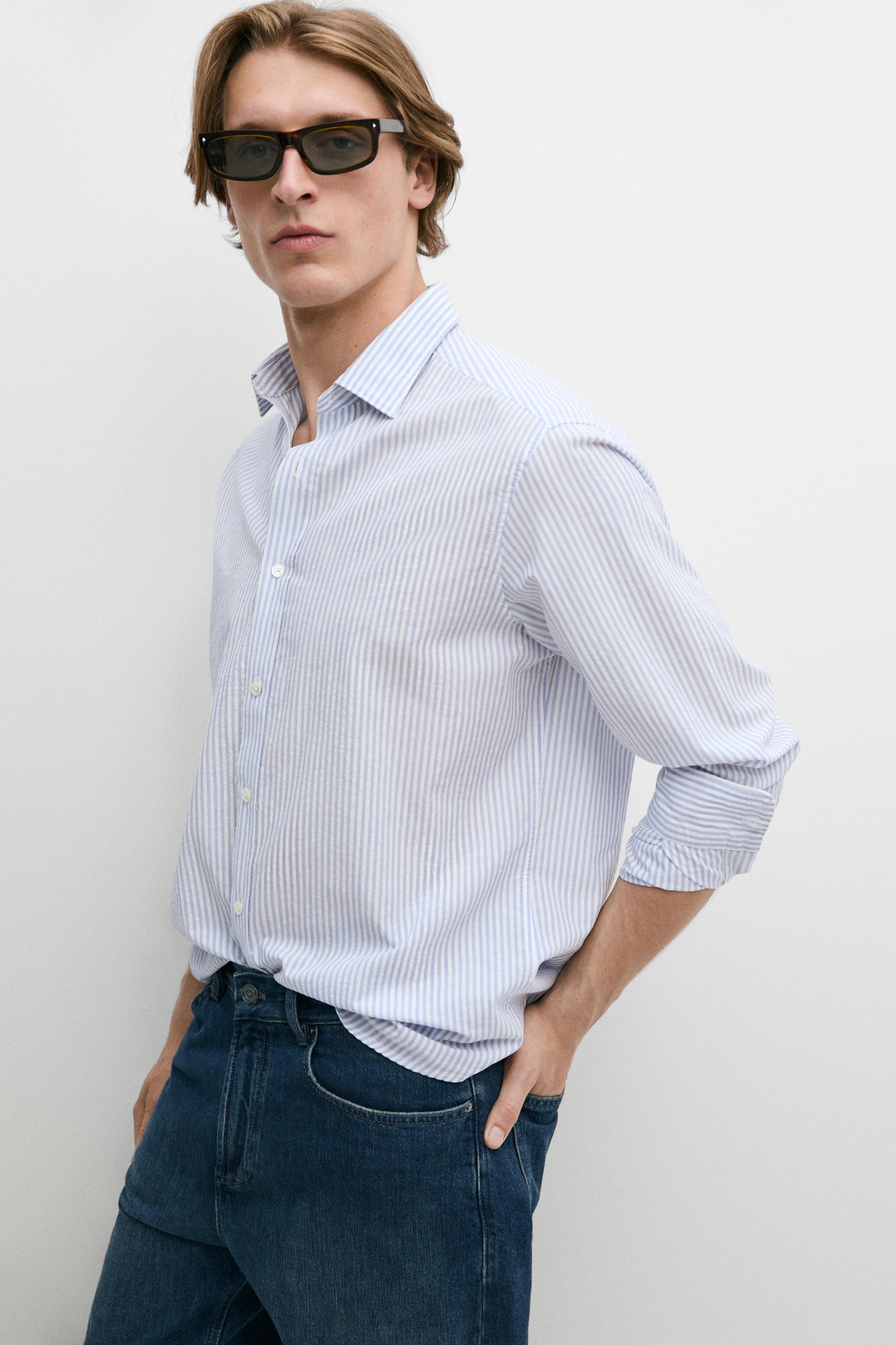 100% cotton regular fit striped shirt — Lavender