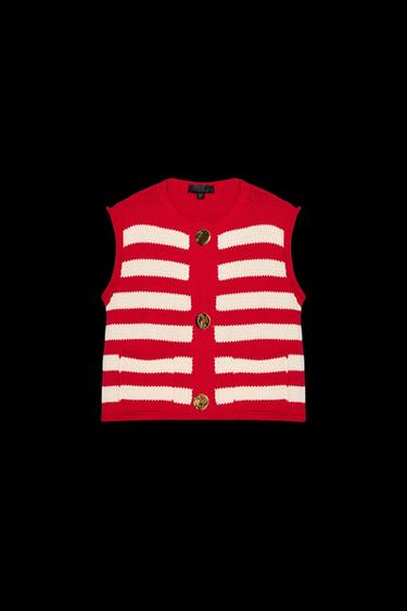 GESTREIFTE STRICK-TOP-WESTE - Weiß / Rot von Zara