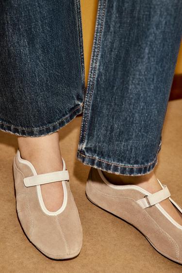 LEDERBALLERINA MIT RIEMCHEN - Sandfarbe von Zara