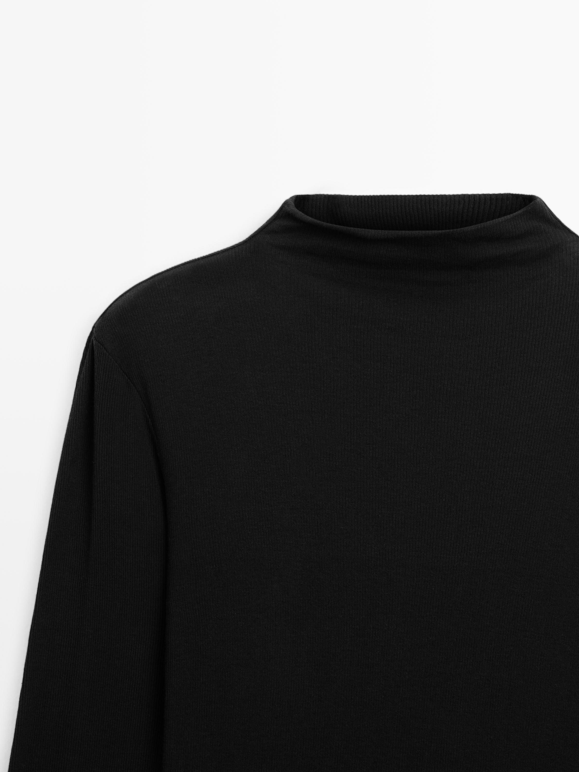 Ribbed long sleeve cotton T-shirt