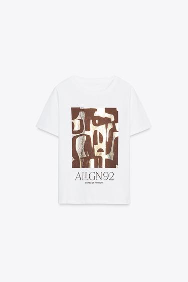 T-SHIRT WITH METALLIC PRINT - Golden by Zara