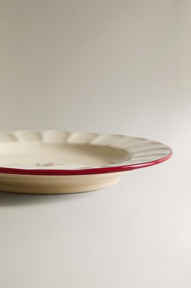 WAVY STONEWARE CHRISTMAS SIDE PLATE - White / Red by Zara - Image 3