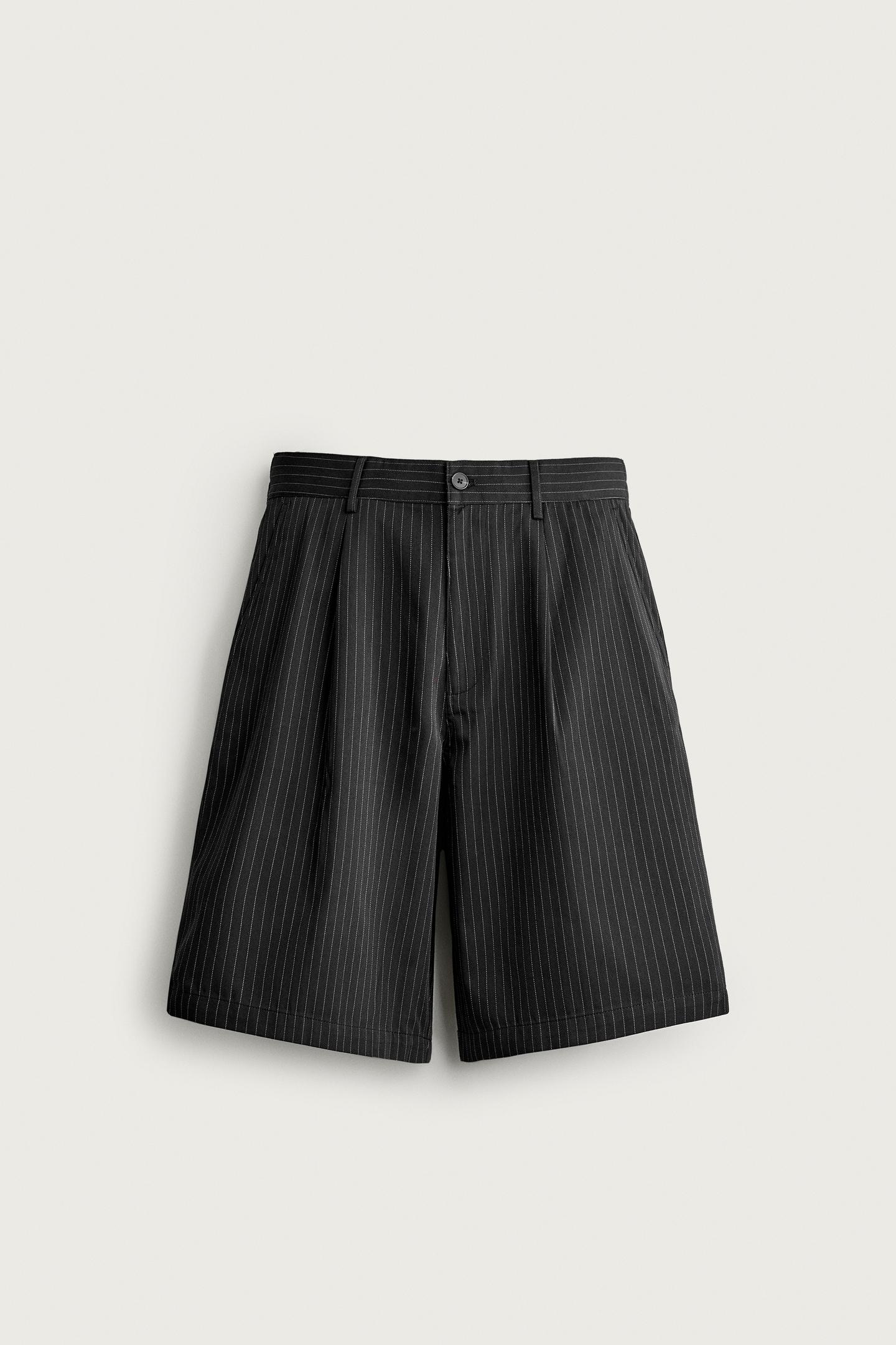 Мужские шорты Zara Pinstripe Baggy Fit, цвет: Чёрный — фото 7