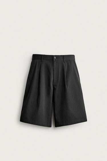 PINSTRIPE BAGGY FIT BERMUDA SHORTS - Black by Zara