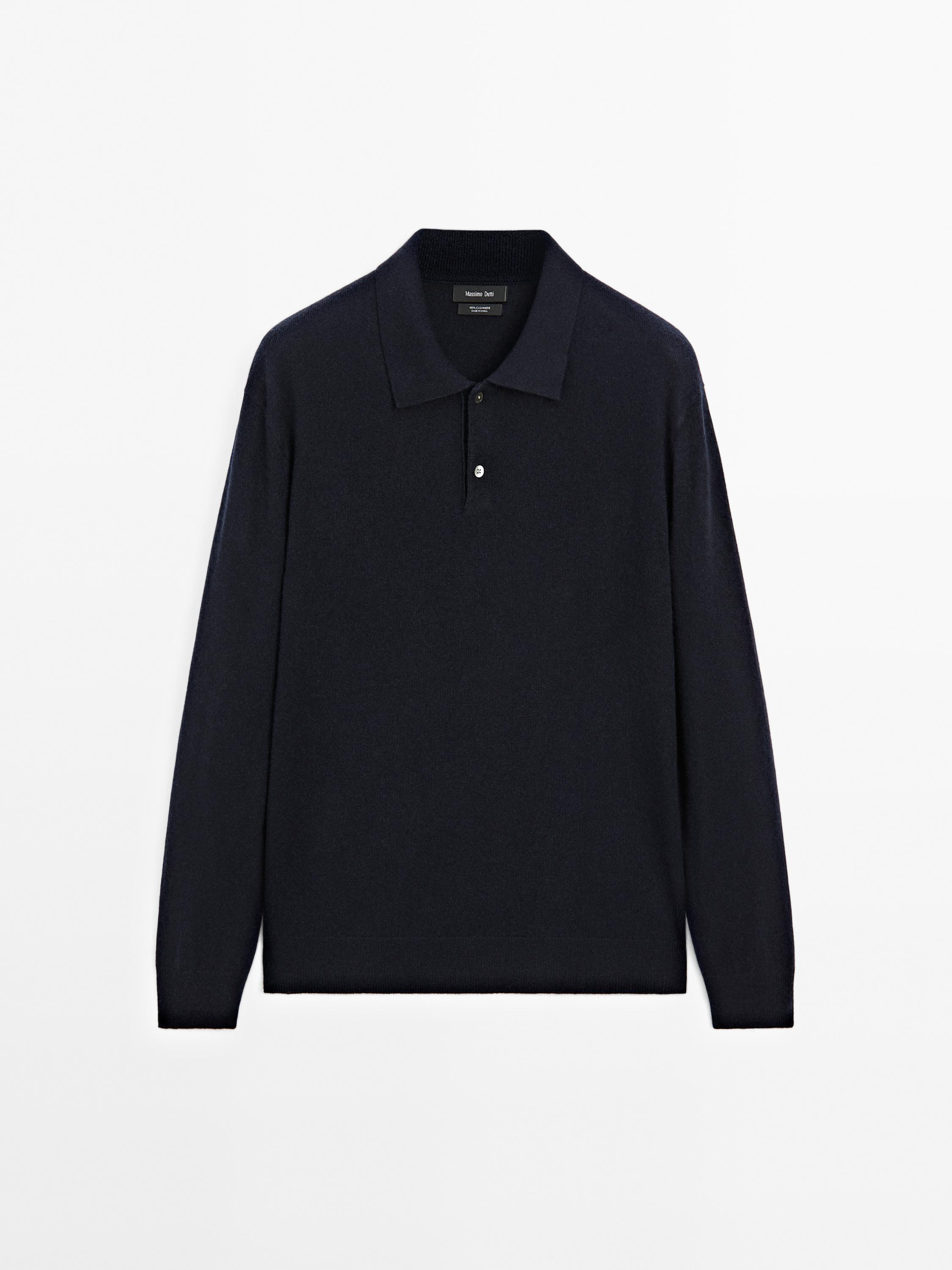 100% cashmere ribbed knit polo shirt