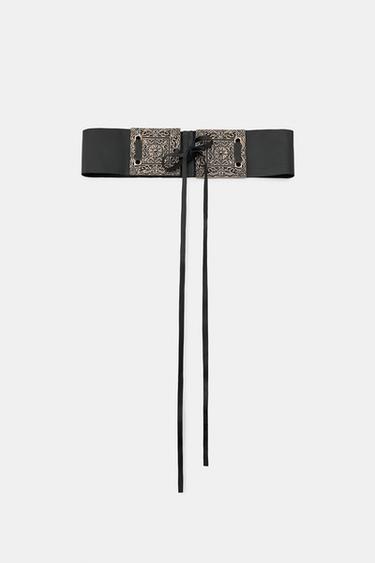 WIDE LEATHER BELT WITH CRAFTED BUCKLE - Black by Zara