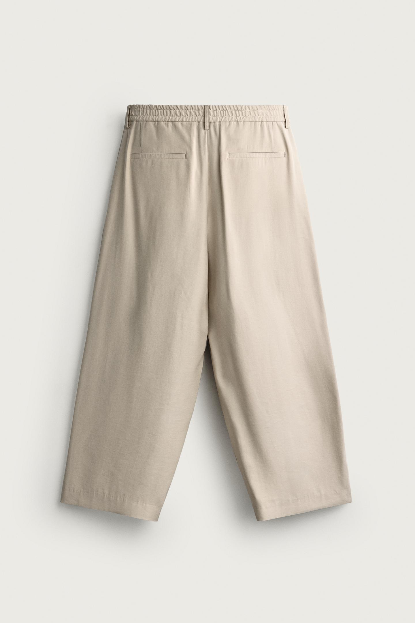 Мужские брюки Zara Pleated Relaxed-Fit, цвет: Бежевый — фото 7